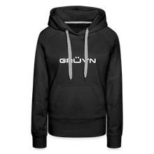 Load image into Gallery viewer, GRÜVN Women’s Premium Hoodie - White Logo - Team GRUVN on back (9 Colors) - black