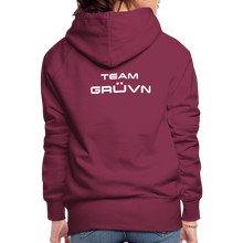 Load image into Gallery viewer, GRÜVN Women’s Premium Hoodie - White Logo - Team GRUVN on back (9 Colors) - burgundy