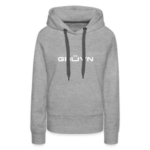 Load image into Gallery viewer, GRÜVN Women’s Premium Hoodie - White Logo - Team GRUVN on back (9 Colors) - heather grey