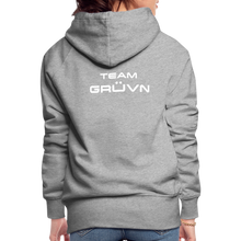 Load image into Gallery viewer, GRÜVN Women’s Premium Hoodie - White Logo - Team GRUVN on back (9 Colors) - heather grey
