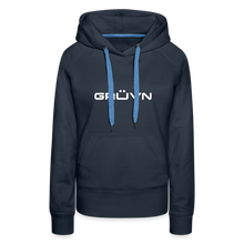 Load image into Gallery viewer, GRÜVN Women’s Premium Hoodie - White Logo - Team GRUVN on back (9 Colors) - navy