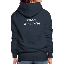Load image into Gallery viewer, GRÜVN Women’s Premium Hoodie - White Logo - Team GRUVN on back (9 Colors) - navy
