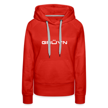 Load image into Gallery viewer, GRÜVN Women’s Premium Hoodie - White Logo - Team GRUVN on back (9 Colors) - red
