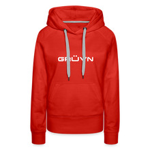 Load image into Gallery viewer, GRÜVN Women’s Premium Hoodie - White Logo - Team GRUVN on back (9 Colors) - red