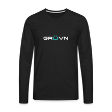 Load image into Gallery viewer, GRÜVN Men's Premium Long Sleeve T-Shirt - White & Blue Logo - BIG RON on back  (4 Colors) - black