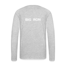 Load image into Gallery viewer, GRÜVN Men's Premium Long Sleeve T-Shirt - White & Blue Logo - BIG RON on back  (4 Colors) - heather gray