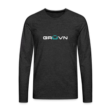 Load image into Gallery viewer, GRÜVN Men's Premium Long Sleeve T-Shirt - White & Blue Logo - BIG RON on back  (4 Colors) - charcoal grey