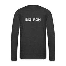 Load image into Gallery viewer, GRÜVN Men's Premium Long Sleeve T-Shirt - White & Blue Logo - BIG RON on back  (4 Colors) - charcoal grey