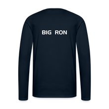 Load image into Gallery viewer, GRÜVN Men's Premium Long Sleeve T-Shirt - White & Blue Logo - BIG RON on back  (4 Colors) - deep navy