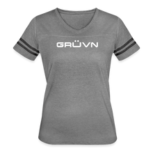 Load image into Gallery viewer, GRÜVN Women’s Vintage Sport T-Shirt - GRÜVN MÜVN  on back (7 Colors) - heather gray/charcoal

