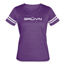 Load image into Gallery viewer, GRÜVN Women’s Vintage Sport T-Shirt - GRÜVN MÜVN  on back (7 Colors) - vintage purple/white
