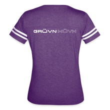 Load image into Gallery viewer, GRÜVN Women’s Vintage Sport T-Shirt - GRÜVN MÜVN  on back (7 Colors) - vintage purple/white
