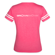 Load image into Gallery viewer, GRÜVN Women’s Vintage Sport T-Shirt - GRÜVN MÜVN  on back (7 Colors) - vintage pink/white
