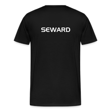 Load image into Gallery viewer, GRÜVN Men's Premium T-Shirt - White & Blue Logo (SEWARD on back) - black