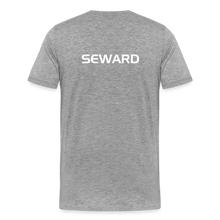 Load image into Gallery viewer, GRÜVN Men's Premium T-Shirt - White & Blue Logo (SEWARD on back) - heather gray