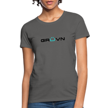 Load image into Gallery viewer, GRÜVN Women's T-Shirt - Black & Blue logo (10 Colors) - charcoal