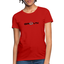 Load image into Gallery viewer, GRÜVN Women&#39;s T-Shirt - Black &amp; Blue logo (10 Colors) - red
