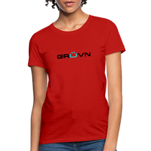 Load image into Gallery viewer, GRÜVN Women's T-Shirt - Black & Blue logo (10 Colors) - red