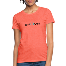 Load image into Gallery viewer, GRÜVN Women&#39;s T-Shirt - Black &amp; Blue logo (10 Colors) - heather coral

