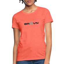 Load image into Gallery viewer, GRÜVN Women's T-Shirt - Black & Blue logo (10 Colors) - heather coral