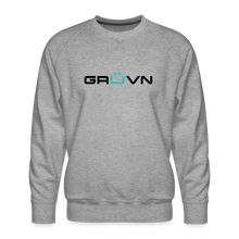 Load image into Gallery viewer, GRÜVN Men’s Premium Sweatshirt - n&#39; MUVN on back - Black &amp; Blue Logo (3 Colors) - heather grey
