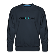 Load image into Gallery viewer, GRÜVN Men’s Premium Sweatshirt - n&#39; MUVN on back - Black &amp; Blue Logo (3 Colors) - navy
