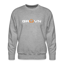 Load image into Gallery viewer, GRÜVN Men’s Premium Sweatshirt - White &amp; Orange logo (3 Colors) - heather grey

