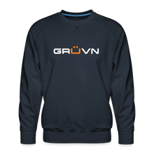 Load image into Gallery viewer, GRÜVN Men’s Premium Sweatshirt - White &amp; Orange logo (3 Colors) - navy
