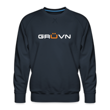 Load image into Gallery viewer, GRÜVN Men’s Premium Sweatshirt - White & Orange logo (3 Colors) - navy