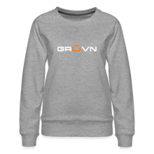 Load image into Gallery viewer, GRÜVN Women’s Premium Sweatshirt - White &amp; Orange logo (3 Colors) - heather grey
