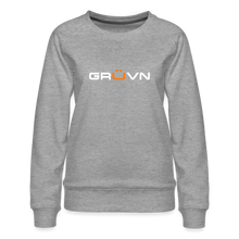 Load image into Gallery viewer, GRÜVN Women’s Premium Sweatshirt - White & Orange logo (3 Colors) - heather grey