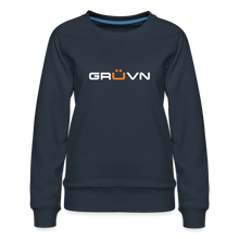 Load image into Gallery viewer, GRÜVN Women’s Premium Sweatshirt - White &amp; Orange logo (3 Colors) - navy
