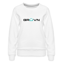 Load image into Gallery viewer, GRÜVN Women’s Premium Sweatshirt -  n&#39; MUVN on back - Black &amp; Blue logo (3 Colors) - white
