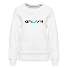 Load image into Gallery viewer, GRÜVN Women’s Premium Sweatshirt -  n' MUVN on back - Black & Blue logo (3 Colors) - white