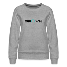 Load image into Gallery viewer, GRÜVN Women’s Premium Sweatshirt -  n&#39; MUVN on back - Black &amp; Blue logo (3 Colors) - heather grey
