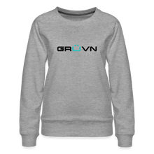 Load image into Gallery viewer, GRÜVN Women’s Premium Sweatshirt -  n' MUVN on back - Black & Blue logo (3 Colors) - heather grey