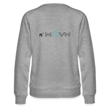 Load image into Gallery viewer, GRÜVN Women’s Premium Sweatshirt -  n' MUVN on back - Black & Blue logo (3 Colors) - heather grey
