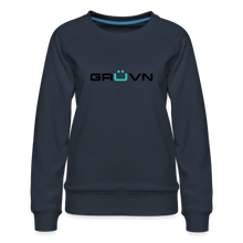 Load image into Gallery viewer, GRÜVN Women’s Premium Sweatshirt -  n&#39; MUVN on back - Black &amp; Blue logo (3 Colors) - navy
