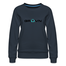 Load image into Gallery viewer, GRÜVN Women’s Premium Sweatshirt -  n' MUVN on back - Black & Blue logo (3 Colors) - navy