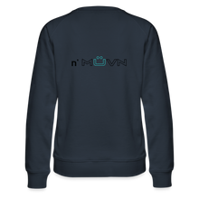 Load image into Gallery viewer, GRÜVN Women’s Premium Sweatshirt -  n' MUVN on back - Black & Blue logo (3 Colors) - navy