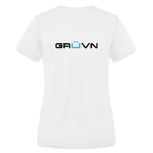 Load image into Gallery viewer, LIVE IT Women's Moisture Wicking Performance T-Shirt (GRUVN on back) - Blue Logo (4 Colors) - white
