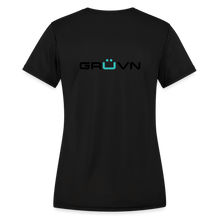 Load image into Gallery viewer, LIVE IT Women's Moisture Wicking Performance T-Shirt (GRUVN on back) - Blue Logo (4 Colors) - black