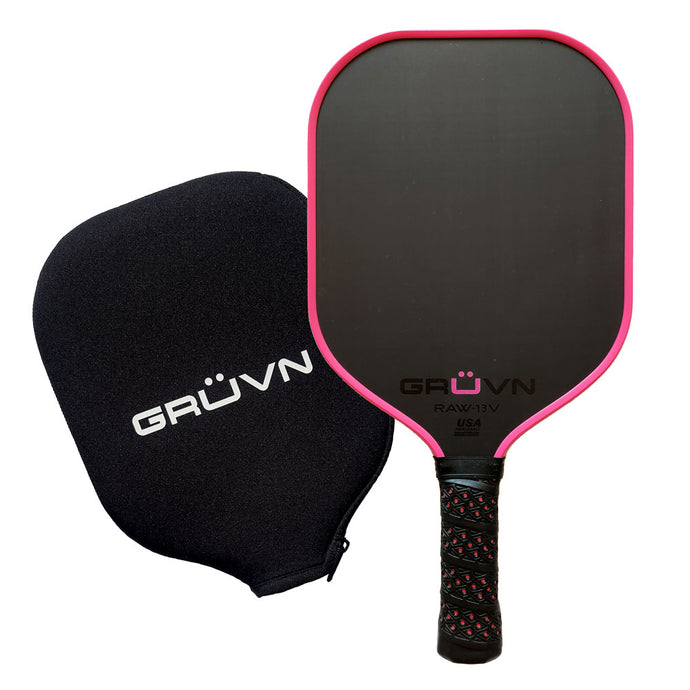 Carbon fiber pickleball paddle pink 13mm GRUVN RAW-13V with cover