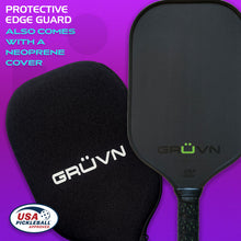 Load image into Gallery viewer, Carbon fiber pickleball paddle elongated GRUVN RAW-16E green with cover
