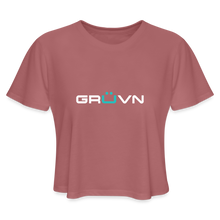 Load image into Gallery viewer, GRÜVN Women&#39;s Cropped T-Shirt - White &amp; Blue - mauve
