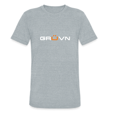 Load image into Gallery viewer, GRÜVN Unisex Tri-Blend T-Shirt - White & Orange - heather grey