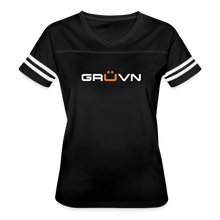 Load image into Gallery viewer, GRUVN Women’s Vintage Sport T-Shirt - White & Orange (6 Colors) - black/white