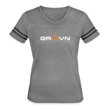 Load image into Gallery viewer, GRUVN Women’s Vintage Sport T-Shirt - White & Orange (6 Colors) - heather gray/charcoal