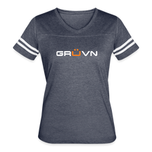 Load image into Gallery viewer, GRUVN Women’s Vintage Sport T-Shirt - White & Orange (6 Colors) - vintage navy/white