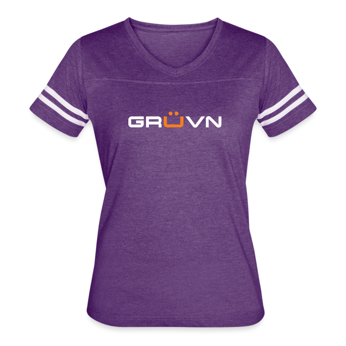 GRUVN Women’s Vintage Sport T-Shirt - White & Orange (6 Colors) - vintage purple/white